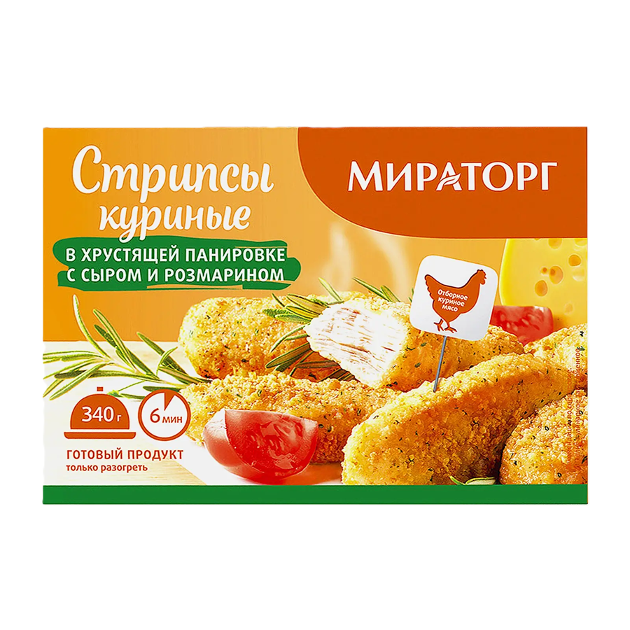 ЭЙСБЕР маркет Стрипсы куриные Мираторг с сыром и розмарином 340г