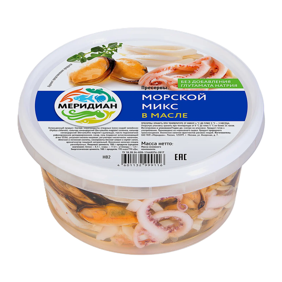 ЭЙСБЕР маркет Морской микс Меридиан в масле 430г