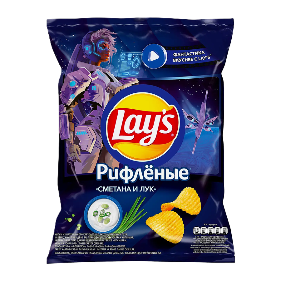 ЭЙСБЕР маркет Чипсы Lays Рифлёные Сметана и лук 225г