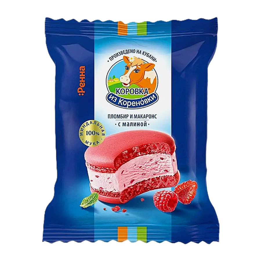 ЭЙСБЕР маркет Мороженое пломбир Макаронс с малиной Коровка из Кореновки 15% 70г