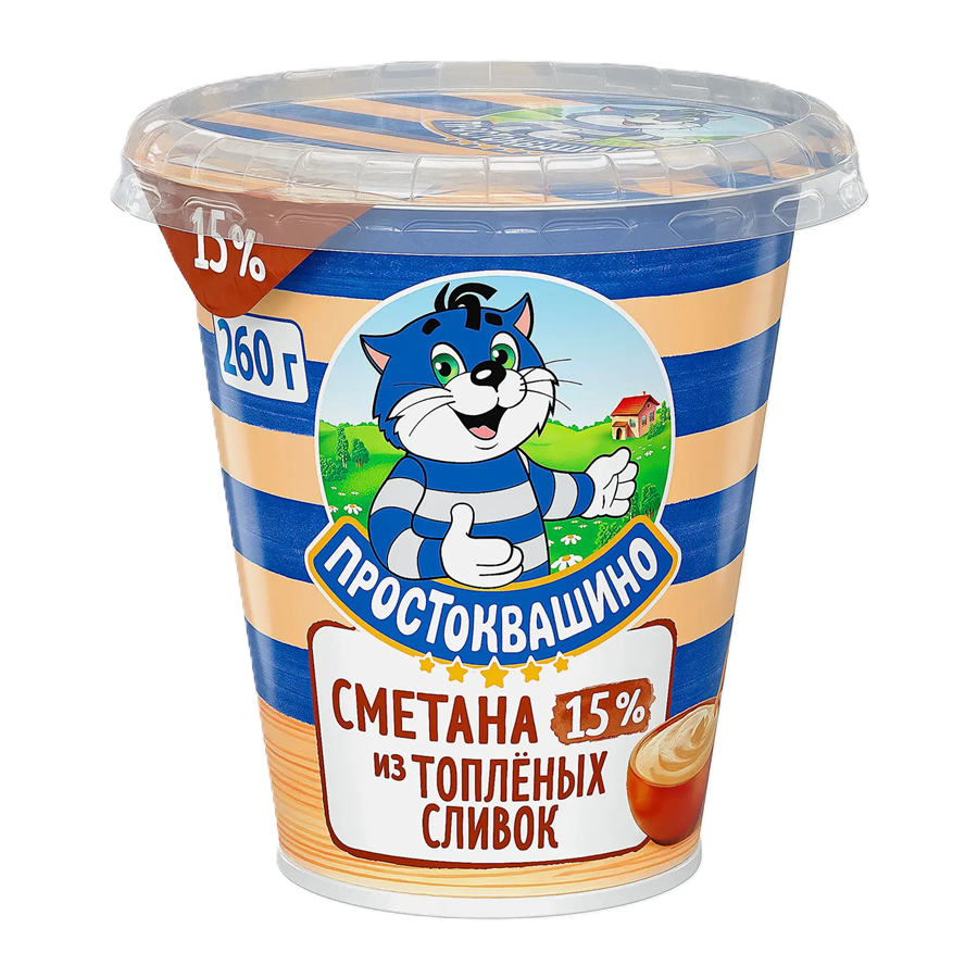 ЭЙСБЕР маркет Сметана Простоквашино из топленых сливок 15% 260г