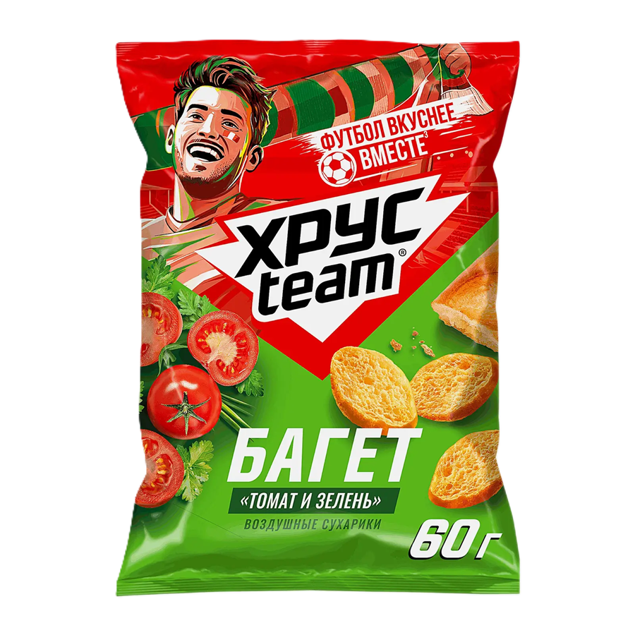 ЭЙСБЕР маркет Сухарики Хрусteam Багет Томат и зелень 60г