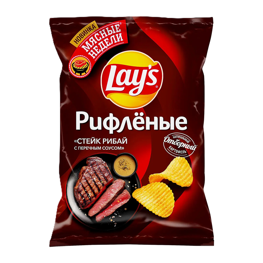 ЭЙСБЕР маркет Чипсы рифленые Стейк Рибай с перечным соусом Lays 140г